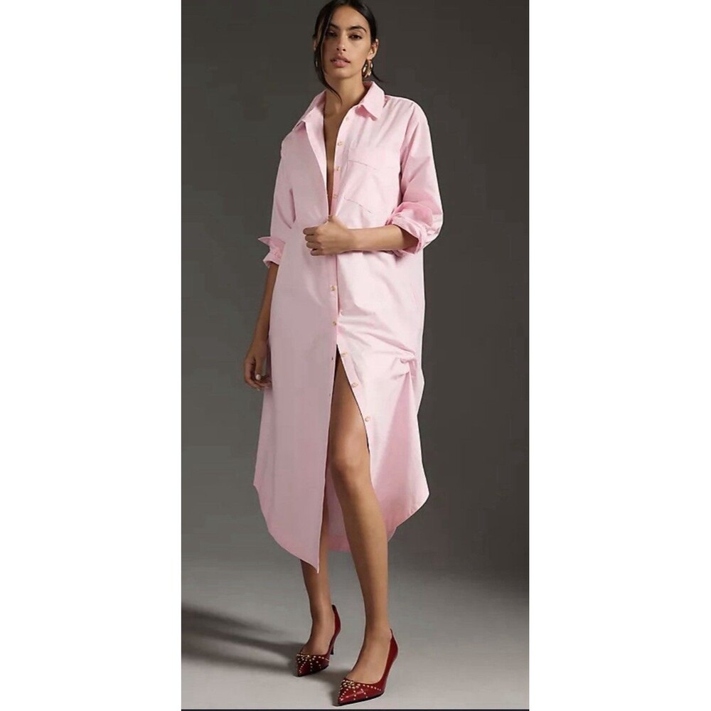 NWT Anthropologie Maeve The Soren Long-Sleeve Shirt Dress Medium - Pink Sz Med